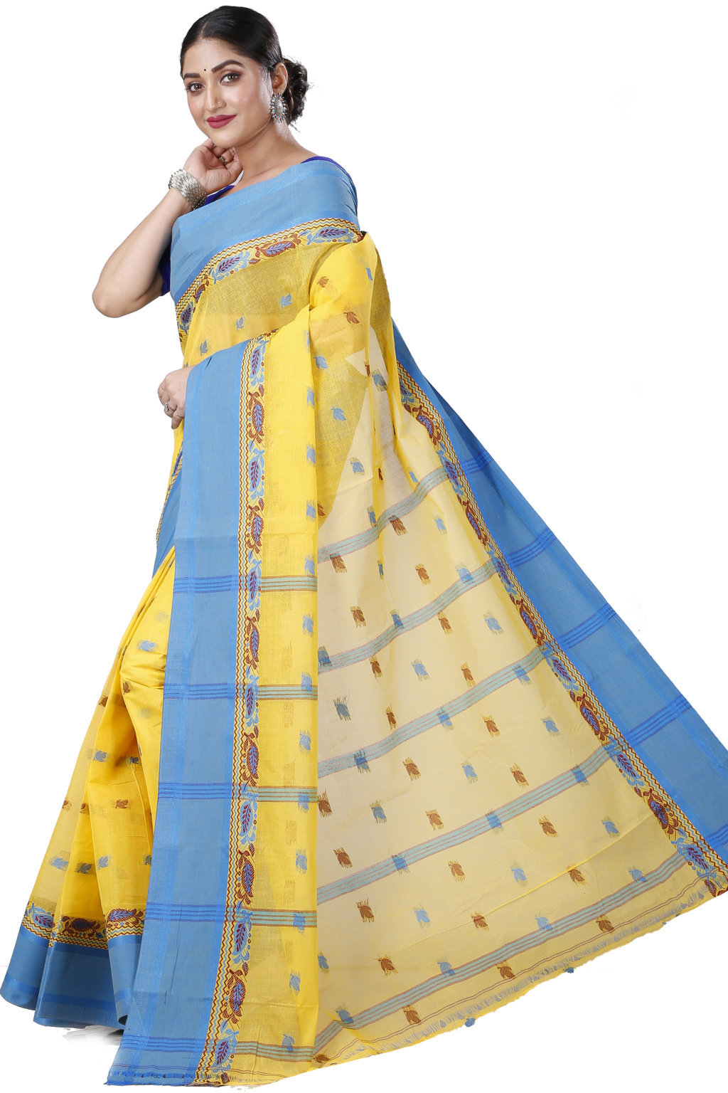 Yellow Pure Cotton Provati Tant Saree (1073)